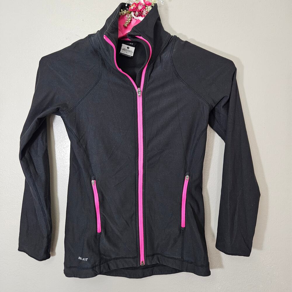 Nike Dri-FIT Full Zip Running Jacket Black Hot Pink Women’s Small S Training